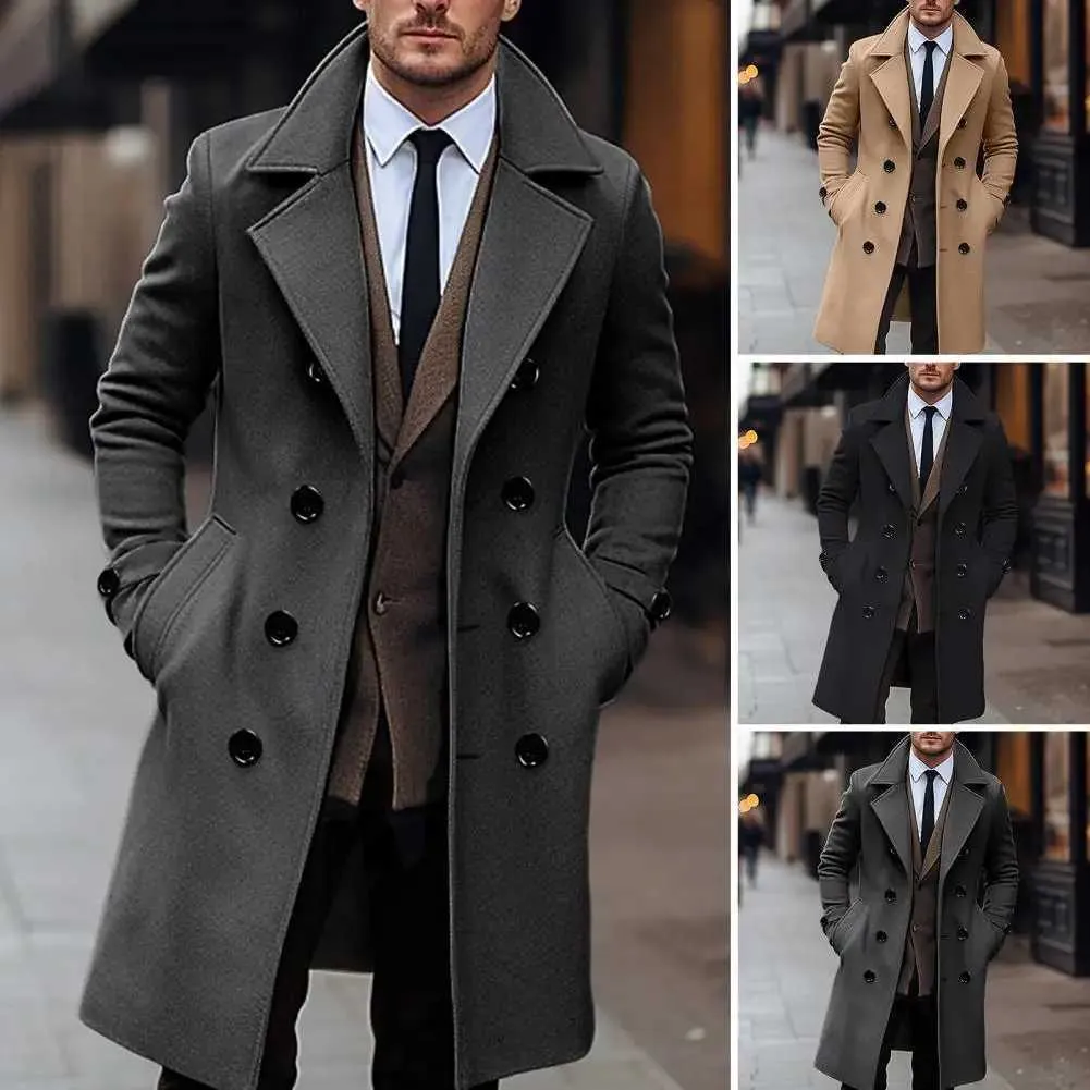 Herrenfarbhaut Wollmantel Klassische Doppelte Langen