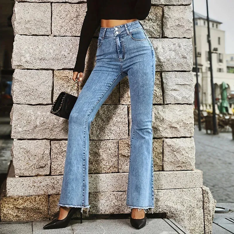 Style Cheap Bell Bottom Pants Retro High Waist Flare Jeans Elastic Bell  Bottom Denim Pants Y2K Style Shop Now!