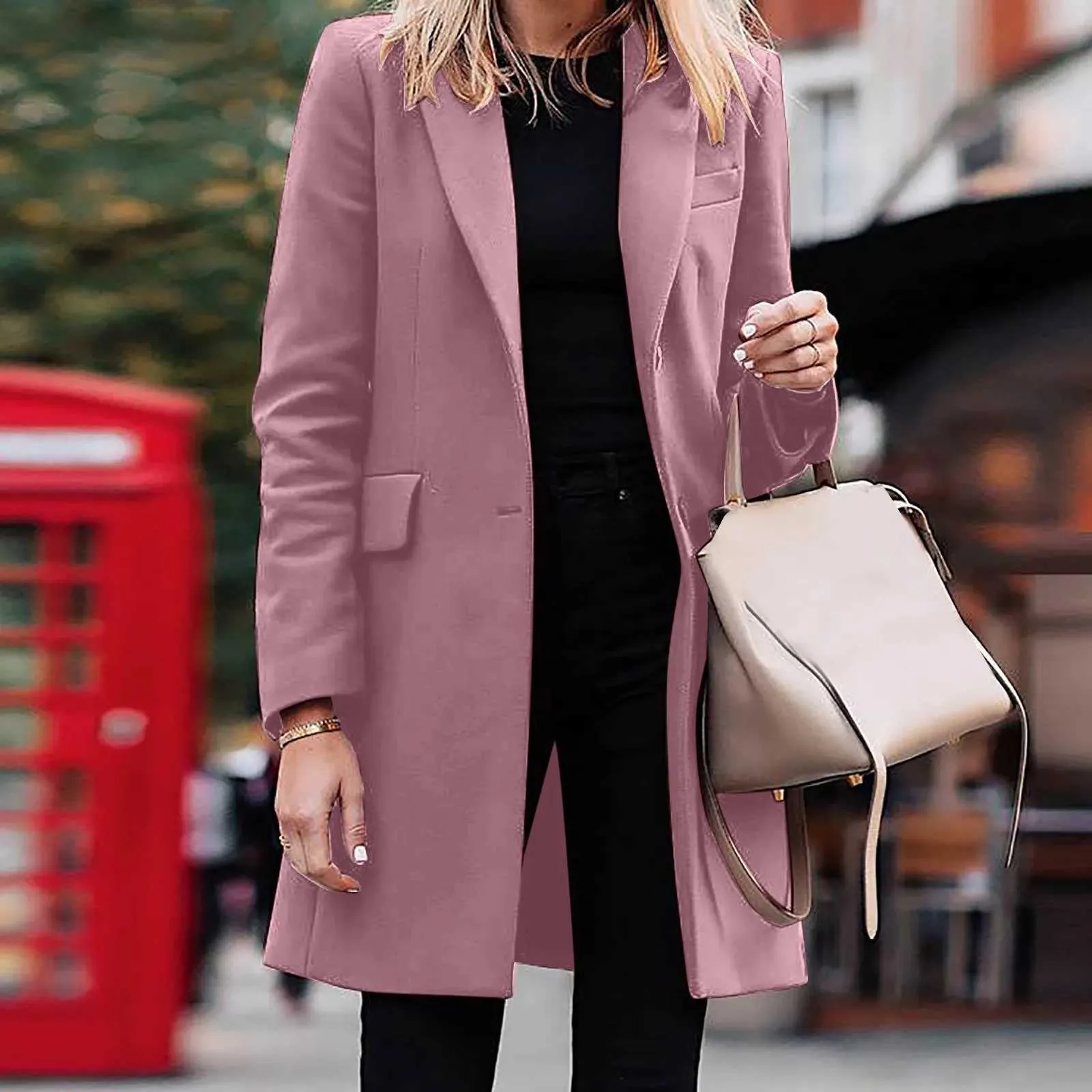 Pink Wool Coats Long Pink Peacoat Pea Coat Women's Casual