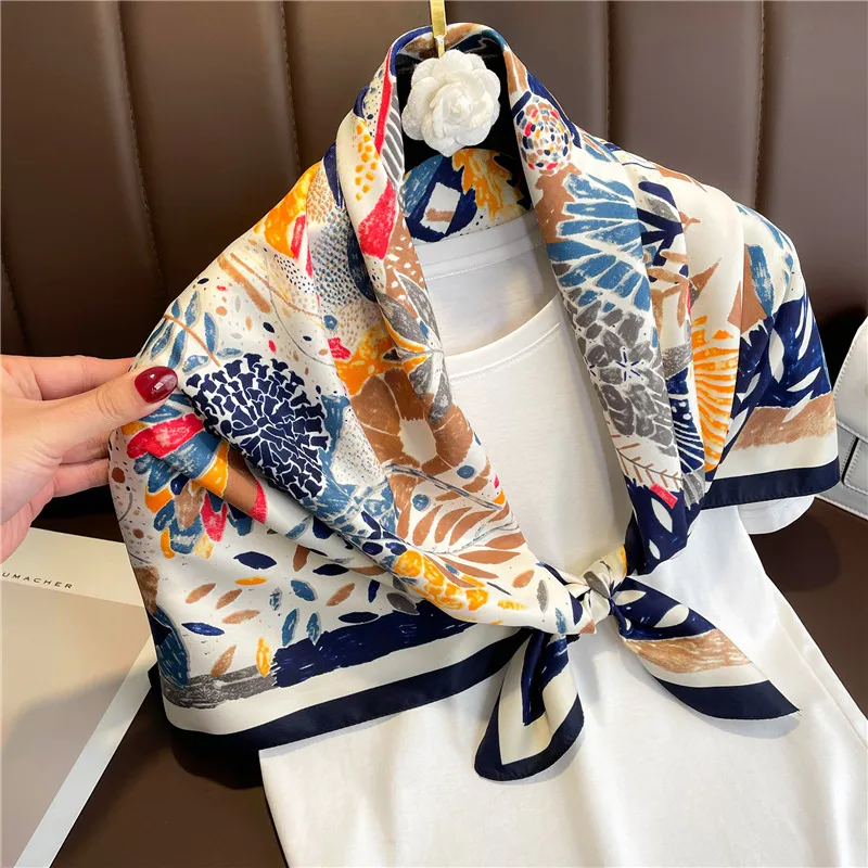 Imitate Silk Square Scarf Women Satin Bandana Print Scarves Head