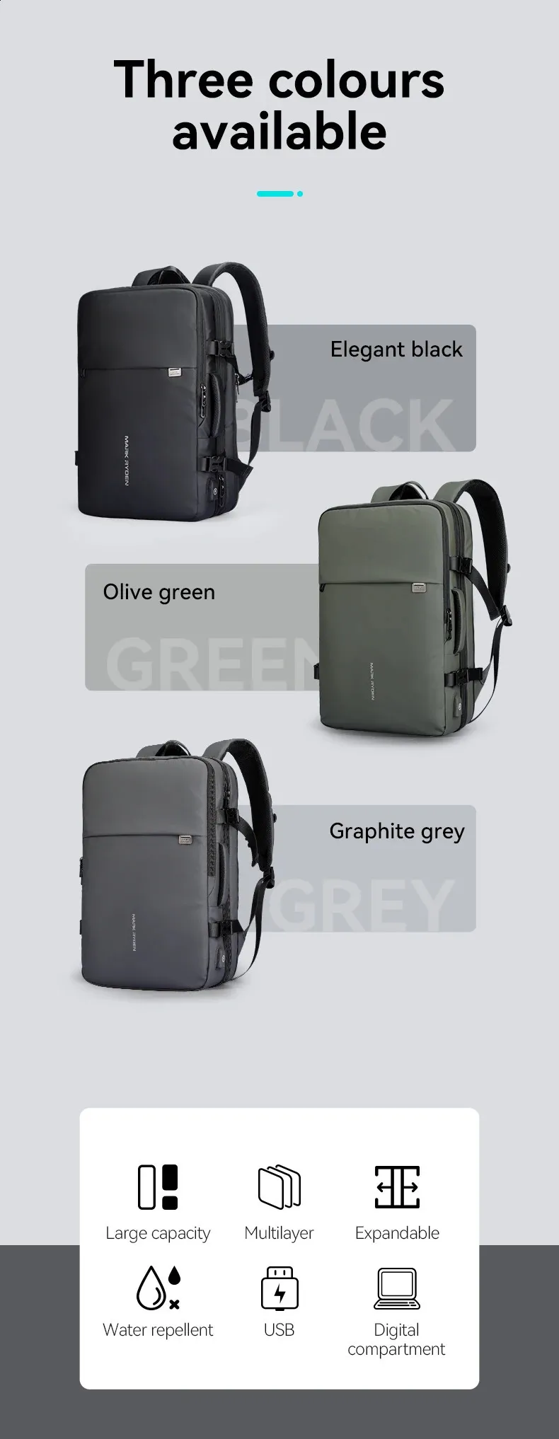 Large Travel Laptop Backpack For Men Expandable Trekking Rucksack_voghion.com