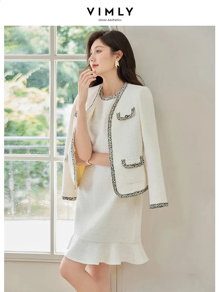 Vimly Tweed Two Piece Fishtail Shein White Dress And Jacket Set For Women Elegant Autumn Outfit M2865 240823 From Pong02 81.31 DHgate.Com