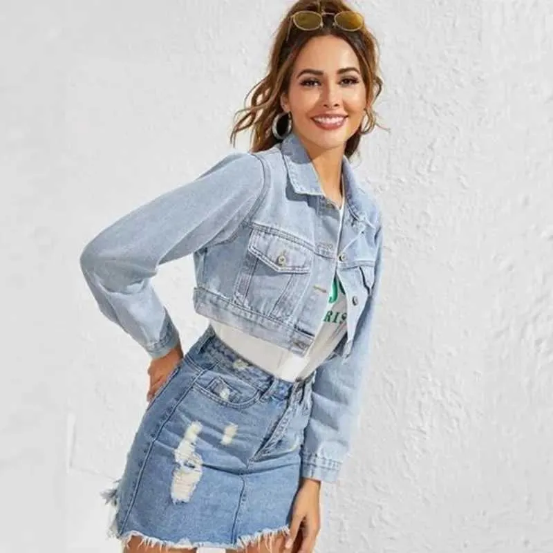 Trendy Womens Denim Jacket Autumn/Winter Lapel Collar, Single