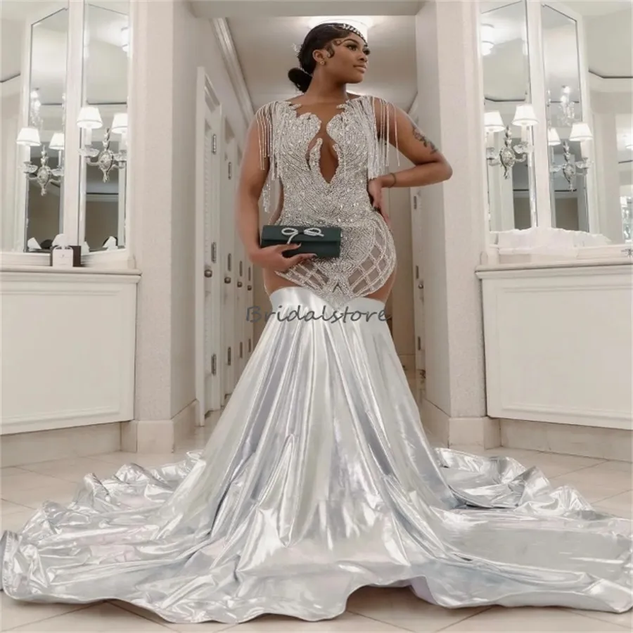 strapless open back dress Gold and Silver Long Ombre Sequin Prom Dress -PromGirl Silver/Rose Gold / 2XLarge