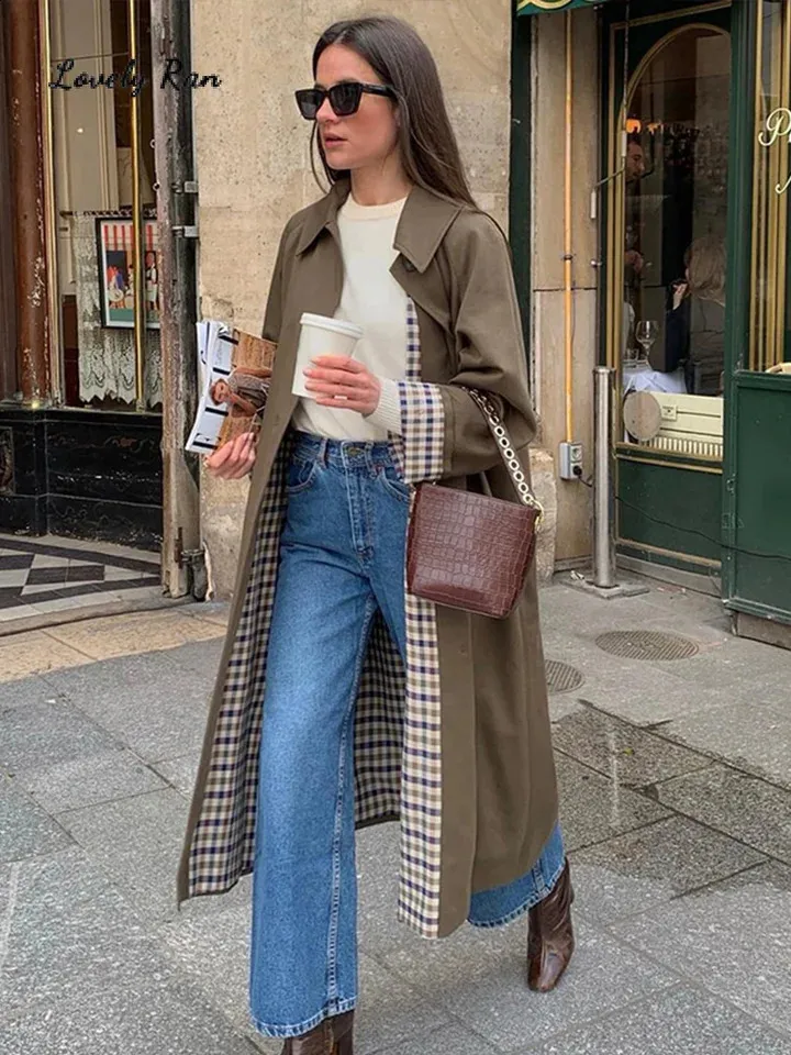 Ladies Long Suede Jackets Style Windbreaker, Womens Plaid Long