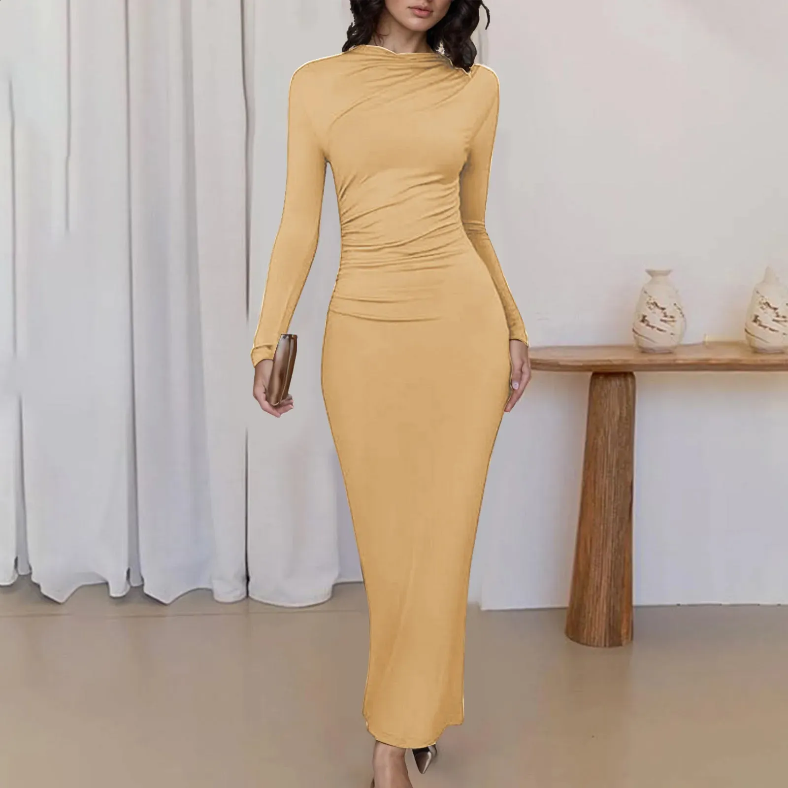 Long Sleeve Bodycon Maxi Dress Floor-Length Chiffon Knit Slim Fit Evening  Party Dress from Dhgate Urban Sexy Dresses