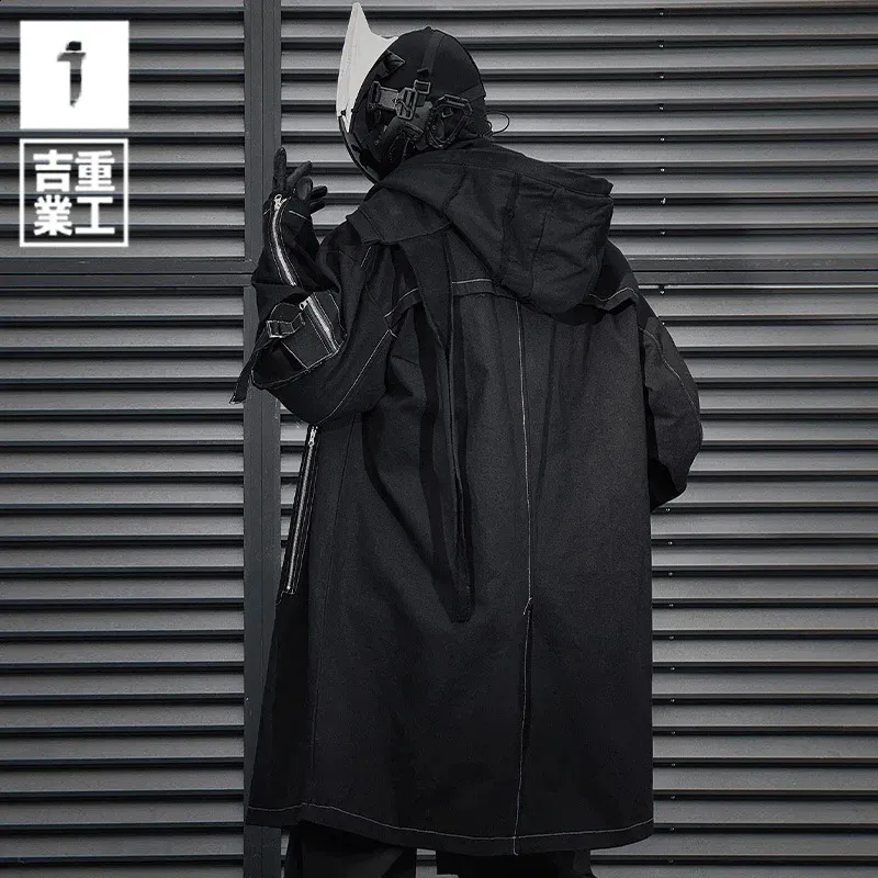 Mens Techwear Style Hip Hop Punk Trench Coat - Long Casual