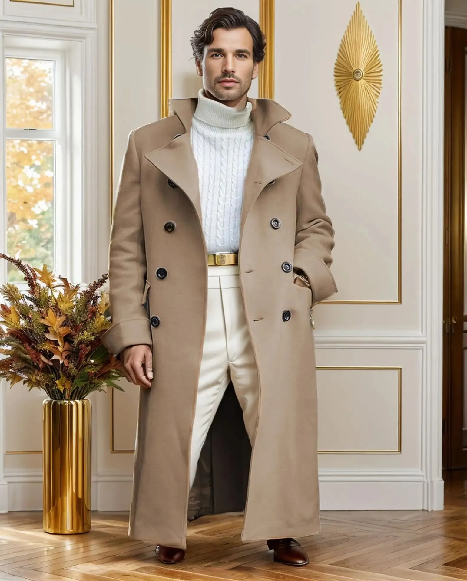 Stylish Woolen Overcoat Men s Double Breasted Trench Coat for Casual Winter Fashion