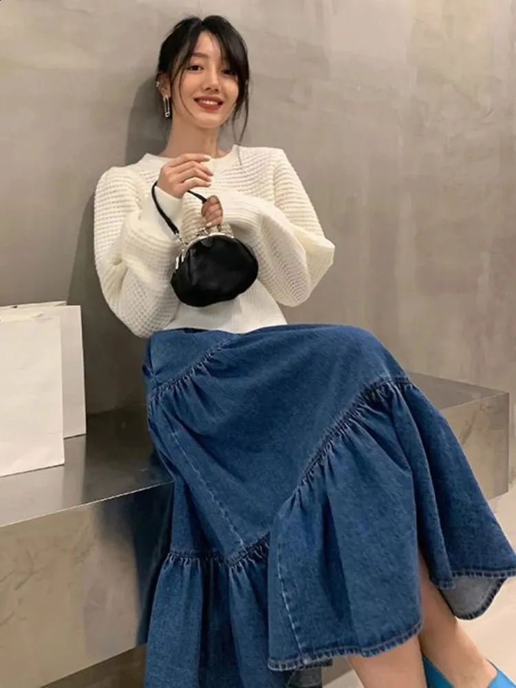 【BAON】Koiro Denim Long Skirt Korobov Women's Mid-Length Denim denim skirt with Half