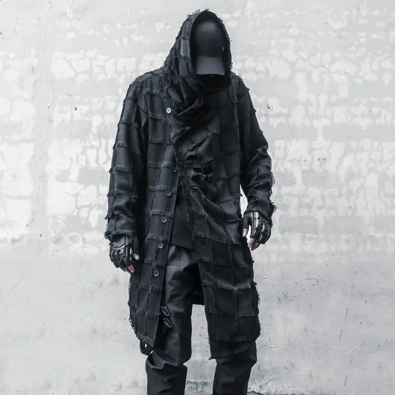 DHgate.com:Techwear Tassel Plaid Punk Trench Coat: Mens