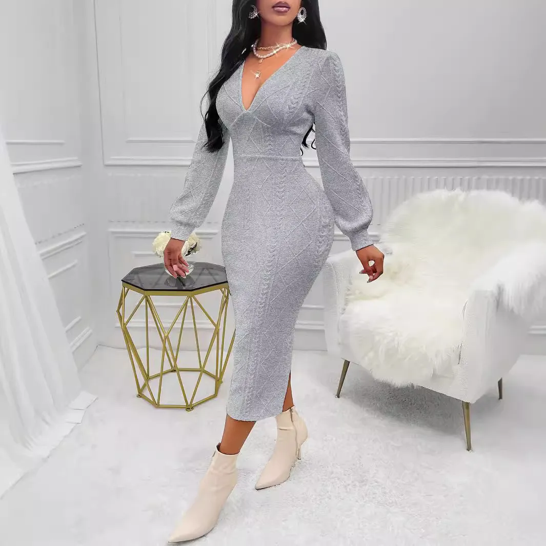 Casual V Neck Dress, Winter Womens Solid Color Thick... From Julia_dress,  $32.17 In Bulk | DHgate.Com