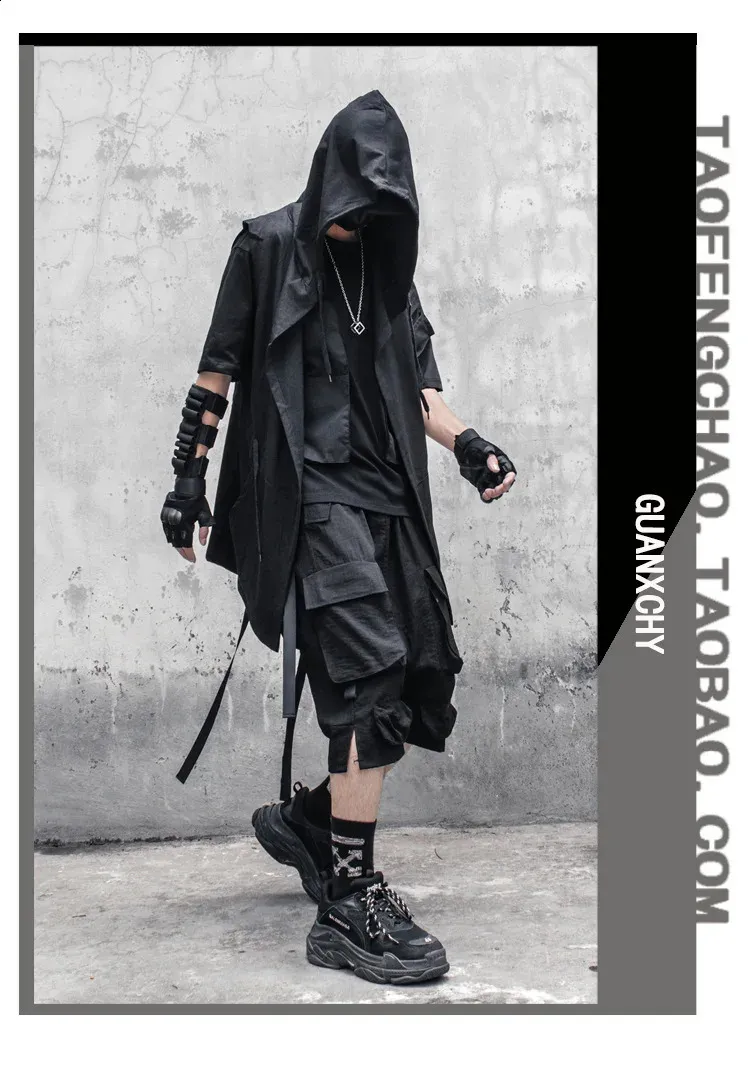 Vintage Gothic Punk Hooded trench jacket for Men Vintage Gothic Punk Hooded trench jacket for Men