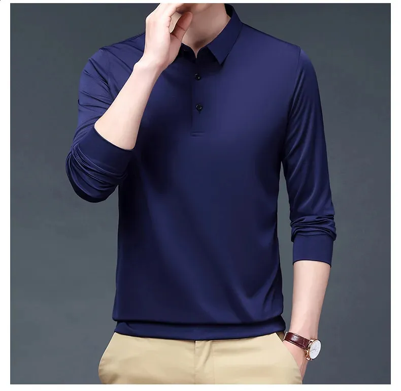 Mens Long Sleeve Polo Shirt Turn-down Collar Business Casual Button Acetate  Button Spring Autumn from Dhgate Mens Polos - price 51.81