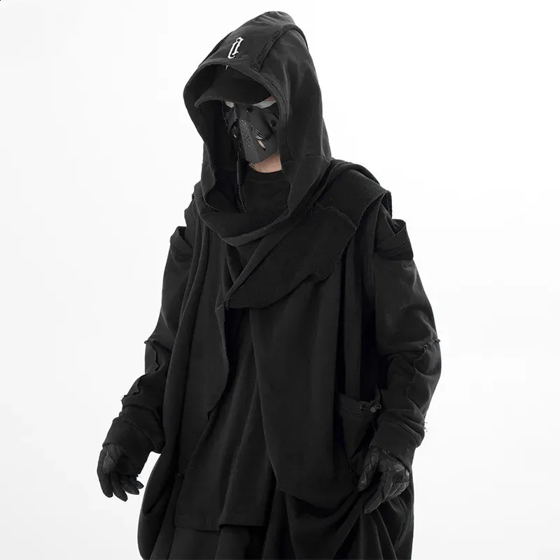 ジャケット・アウター ROENxSEMANTICDESIGN destroy long coat Mens Hip Hop Punk Techwear Trench Coat With Destroyed Hood