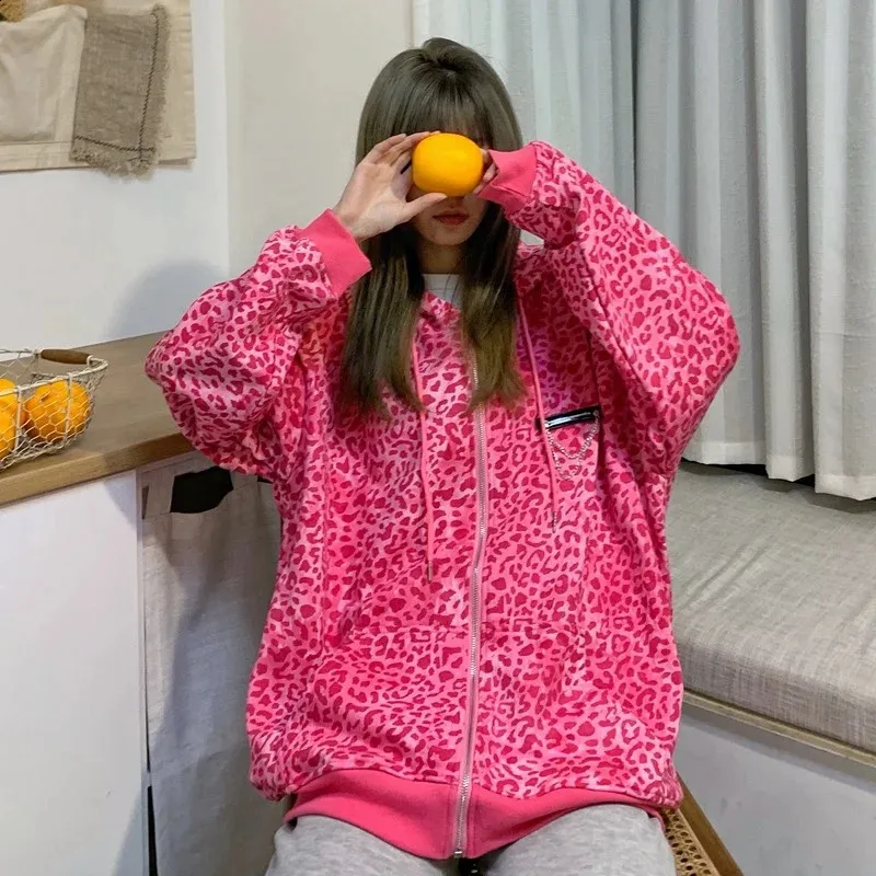 トップス 9090 girl Charcoal Pink Leopard Hoodie L Fur Hoodie in Tie Dye Pink & Black for Women - SpiritHoods