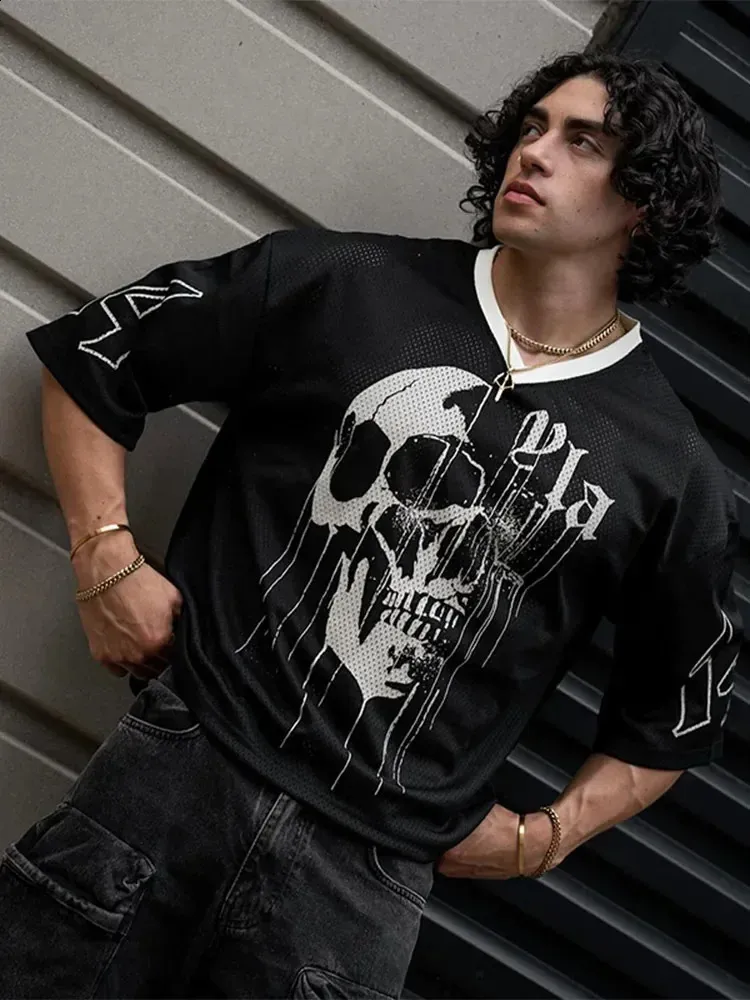 Yk2 Ropa Camiseta Y2K Hip Hop Con Estampado De Calavera Estilo