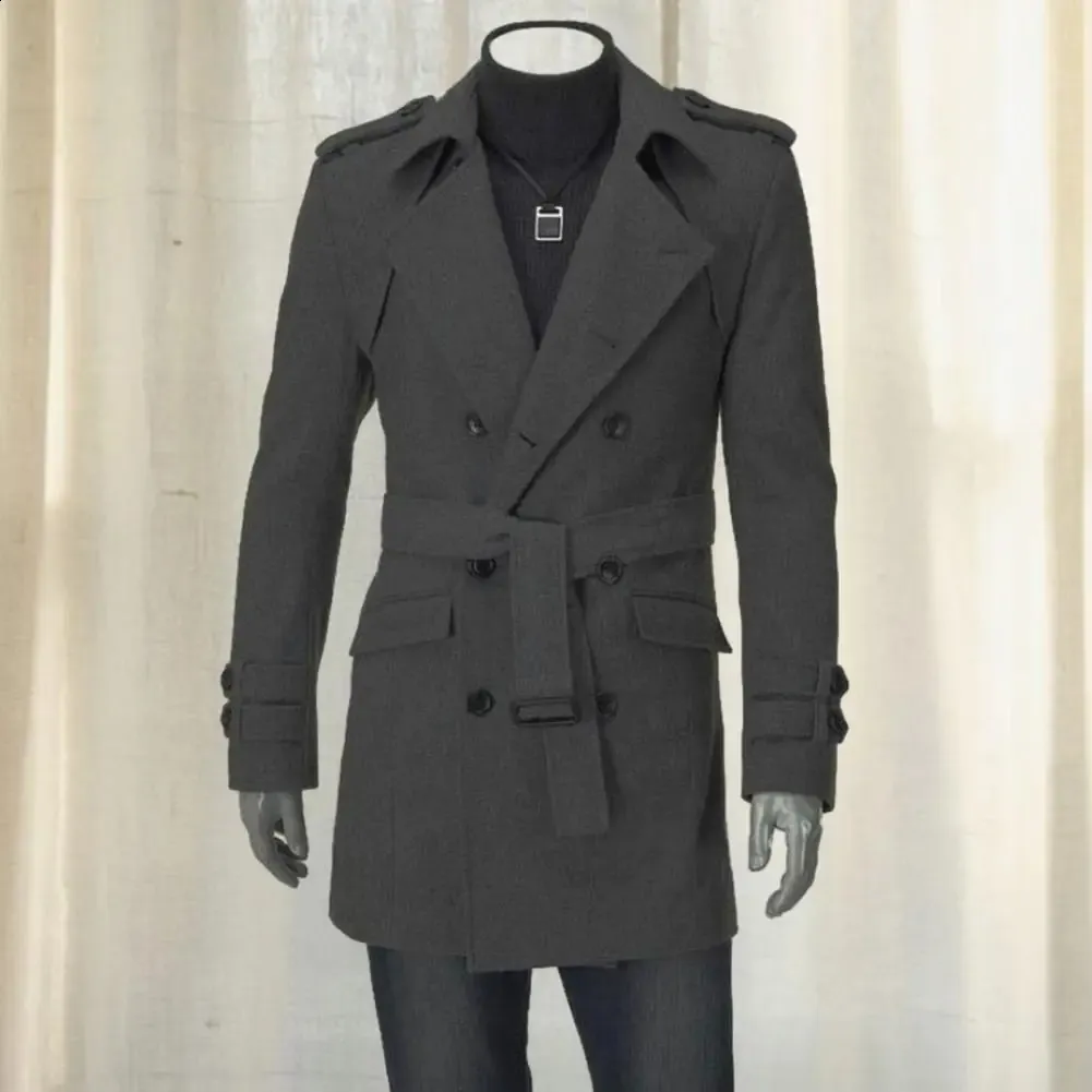 Trench-coat Mi-long Pour Homme - Manteau D'hiver Chaud Avec Imprimé, Style Décontracté à Simple Boutonnage