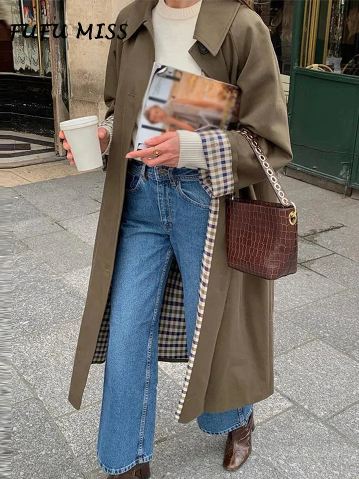 Womens Trench Coats Casual Plaid Lined Womens Trench Coat Lapel