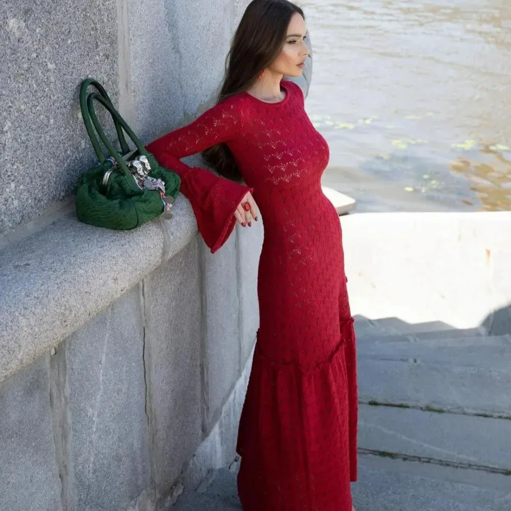 Elegant Knitted Maxi Dress - Long Sleeve, Hollow Out Design, Perfect for  Evening & Party. Shop Now! from Dhgate Urban Sexy Dresses - price 90.44