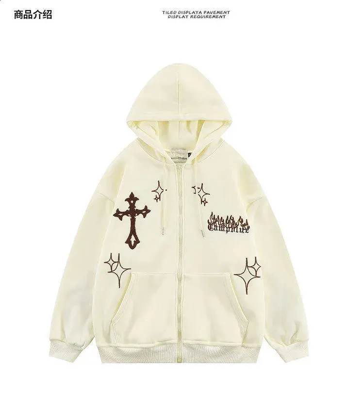 Vintage Y2K Cross Embroidered Zip Up cardigan sweatshirts