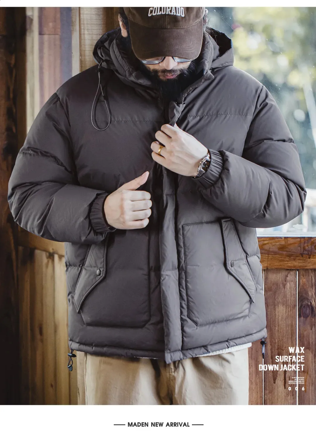 Maden Vintage Wax Surface Down puffer jacket with Removable Maden Vintage Wax Surface Down puffer jacket with Removable