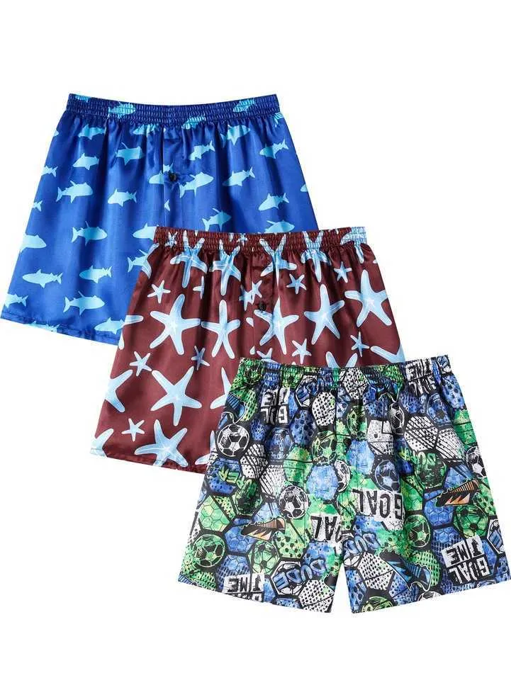 YAOMEI Uomo Pantaloni Pigiama Shorts, 2 pacchi Raso di Seta Boxer Pantaloncini Casuale Biancheria da Notte Cintura Elastica Pantaloni da Notte Gli Corti Abbigliamento da Notte (C-Blu, 2XL
