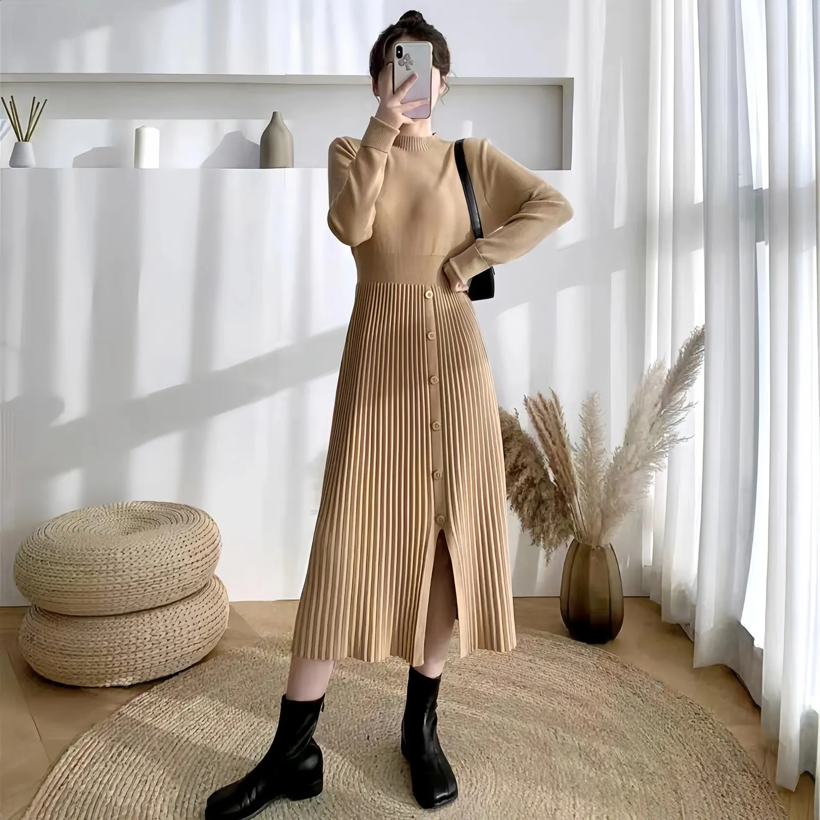 Nei knit set flare dress