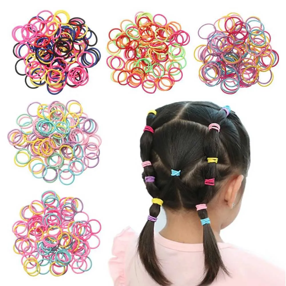 Lot De 100 élastiques à Cheveux Colorés De 2cm - En Polyester/caoutchouc - Pour Filles - Neuf