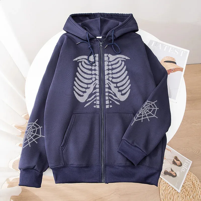 トップス Oriens IPU83 Flont Zip Hoodie Skull Printed Full Zip Hoodie: Womens Vintage Halloween