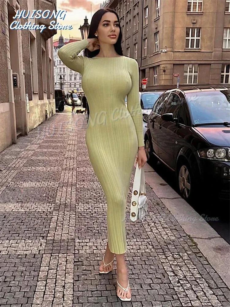 Vestido Maxi De Punto De Manga Larga De Otoño De Las Mujeres