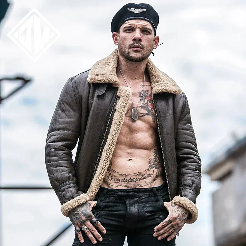ジャケット・アウター sheepskin leather jacket Premium Sheepskin Leather Jacket: Mens Winter Coat, Natural