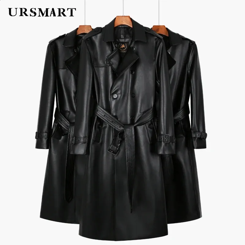 DHgate.com:Mens Long Leather Trench Coat - Double Breasted