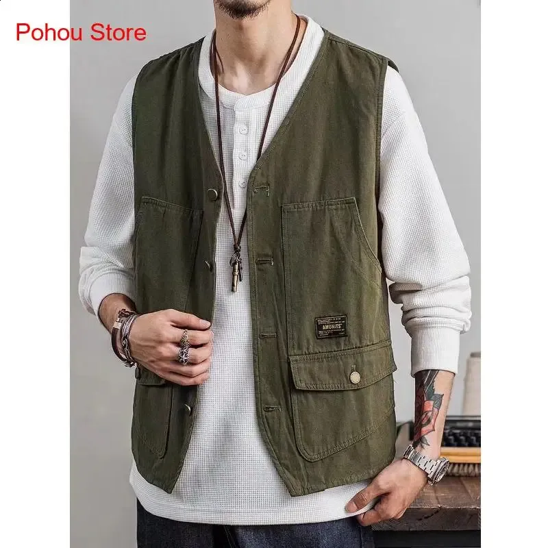 Japanese Multi-Pocket mens workwear vest for Men - Summer