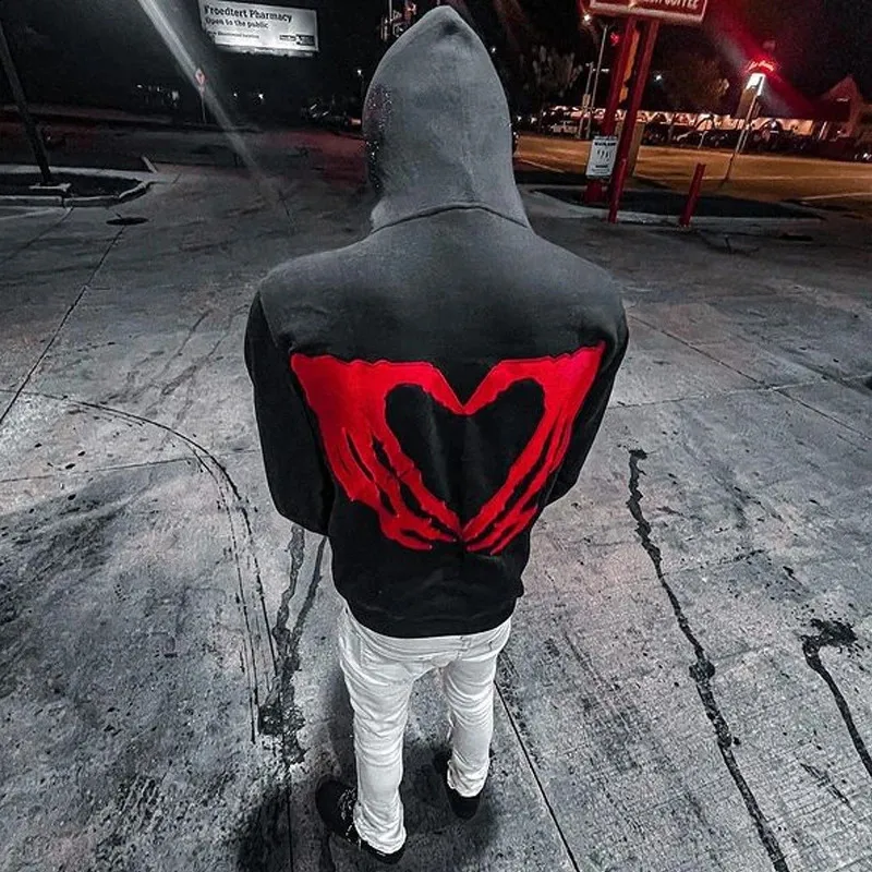 Y2K Grunge Oversized Zip Up Hoodie - Emo & Goth Streetwear
