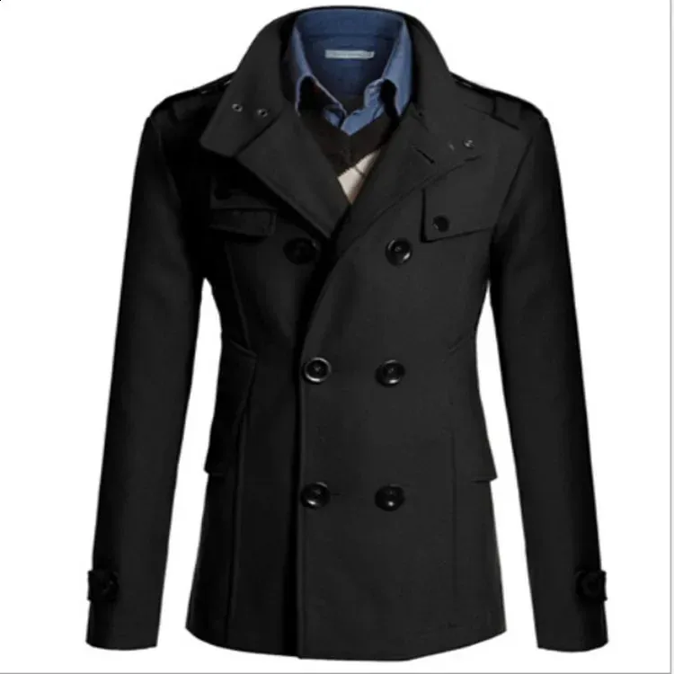 Mens Winter Woolen Overcoat V-neck Long Sleeve Jacket from