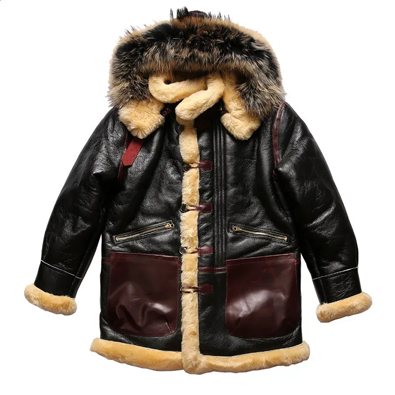 Leather Sheepskin Aviator Jacket Genuine Shearling Bomber Coat