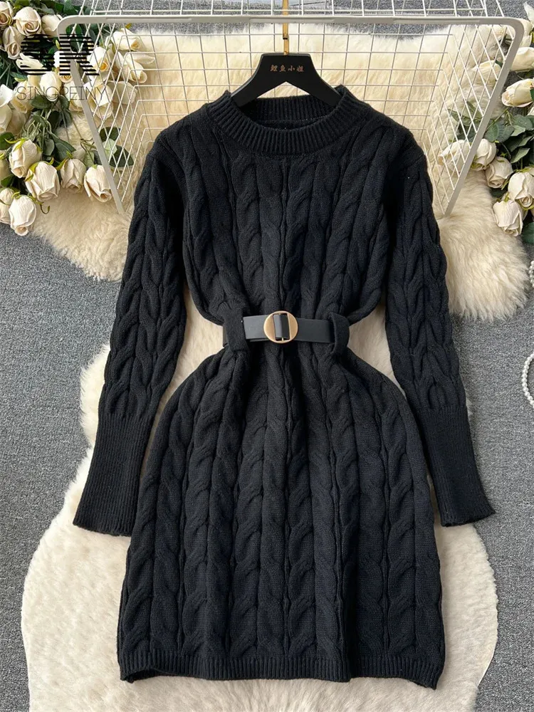 Cozy Winter Knit Mini Dress with Belt: Elegant Long-Sleeve O-Neck Sweater  Dress from Dhgate Basic \u0026 Casual Dresses - price 58.8