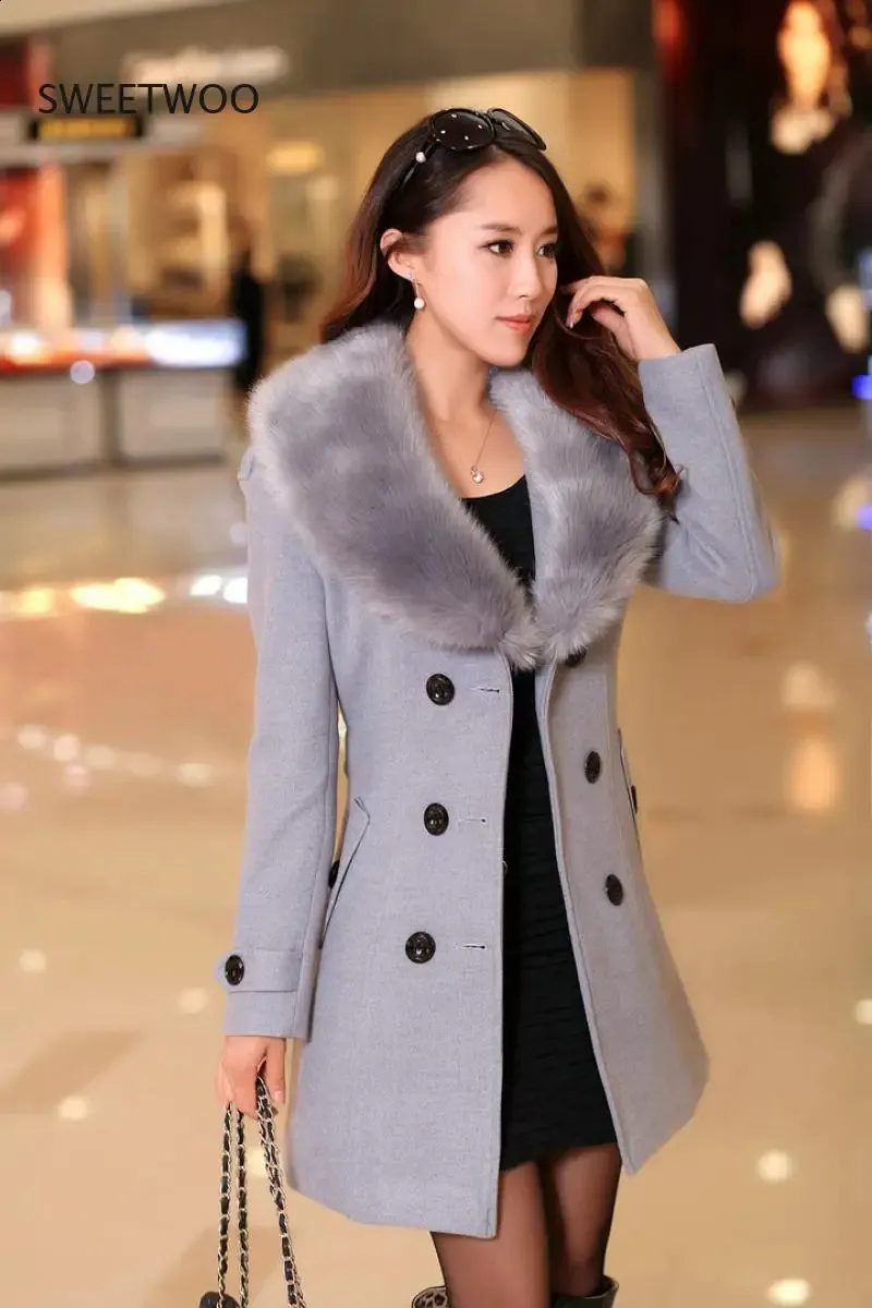 Slim Double Breasted Woolen Wool Trench Coat Women With Faux Fur Collar For Women Autumn Winter Outwear 5XL From Join3 42.57 DHgate.Com
