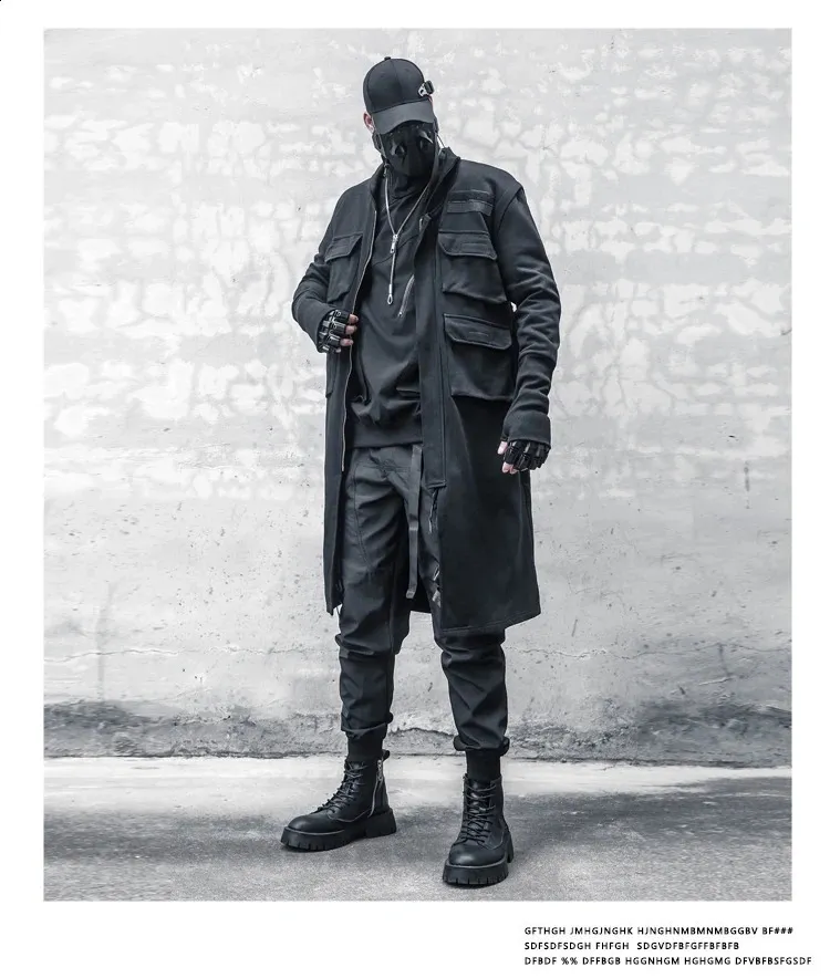 DHgate.com:Multi-Pocket Techwear Trench Coat - Urban Style