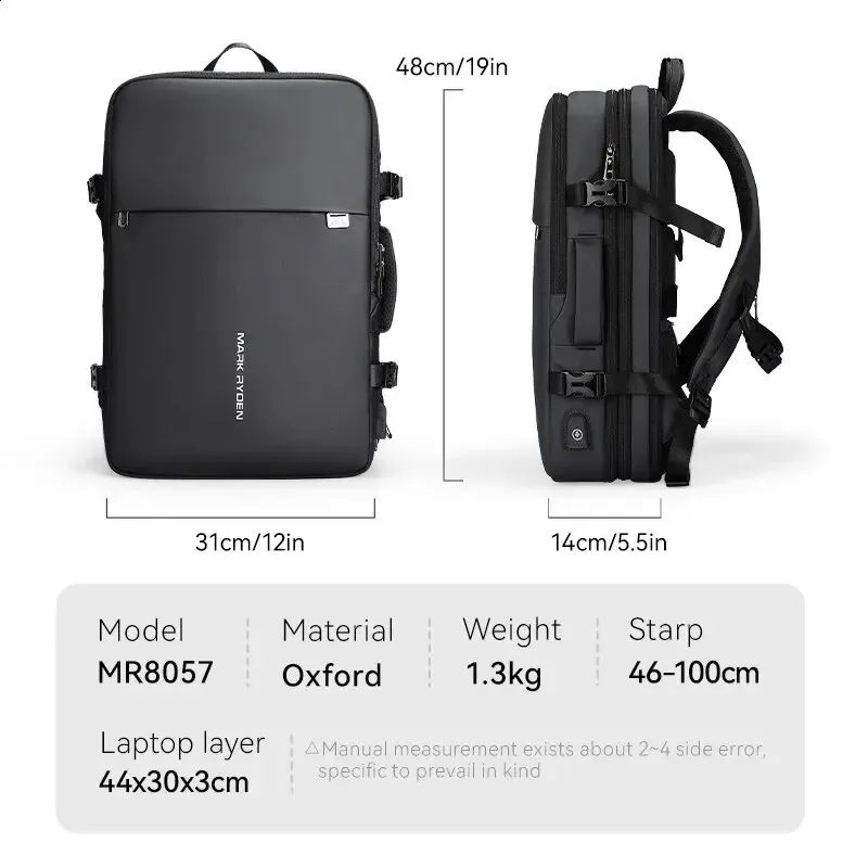 MARK RYDEN Large Travel Men Multi Functional 39L Expandable Airline Approved 17 3inch Laptop Backpack Ykk Zipper 240822_voghion.com