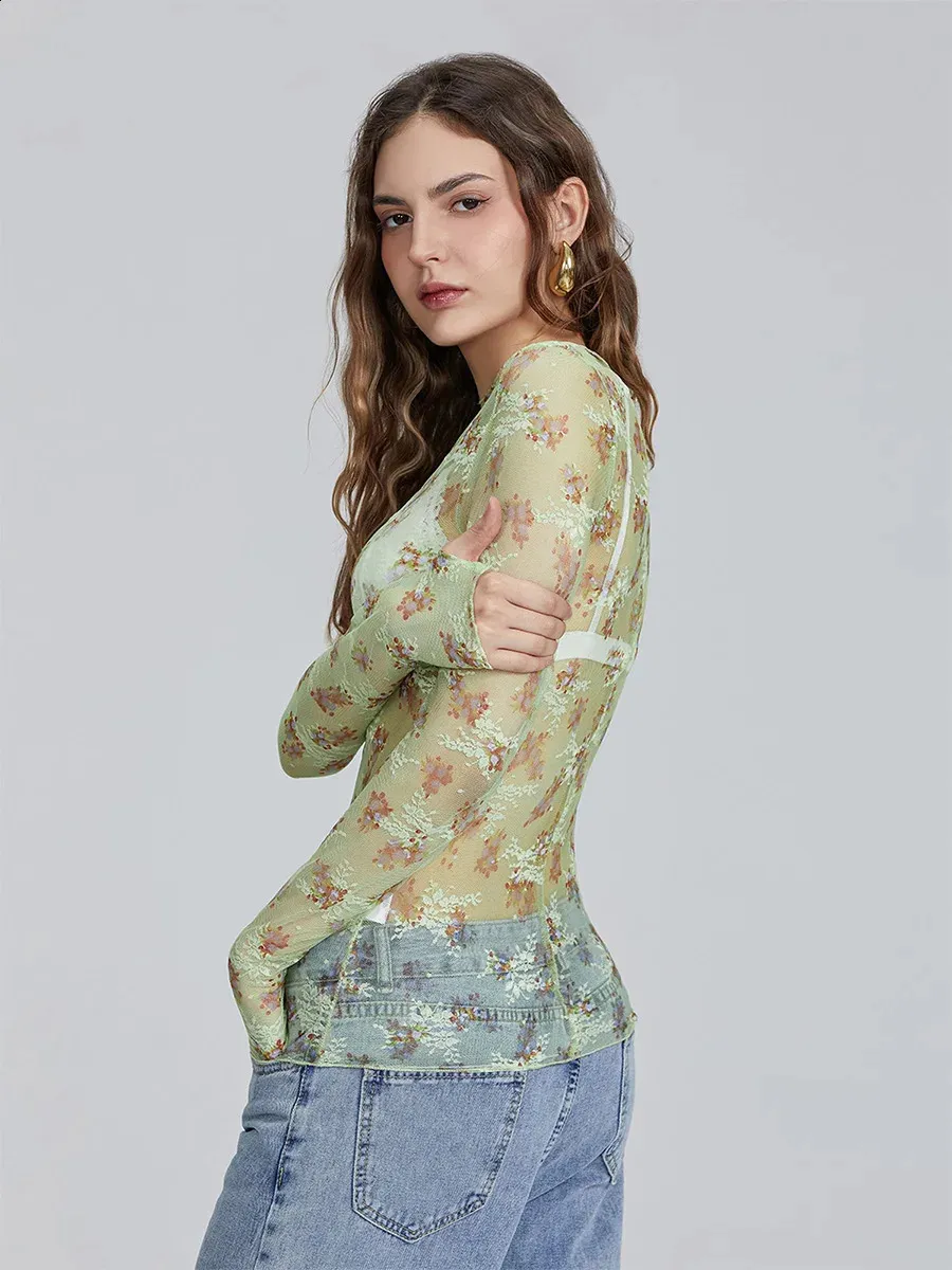 Y2K Women's Lace Laminated Top with Transparent Mesh Y2K Women's Lace Laminated Top with Transparent Mesh