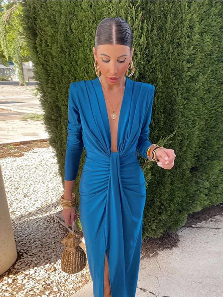 Women Fashion Slim Floor-Length Chiffon Dress with Shoulder Pads and Deep  V-neck from Dhgate Urban Sexy Dresses - price 73.82