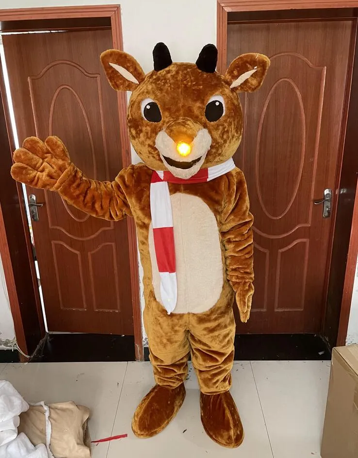 Rudolph Red Nose Reindeer Mascot Costume 2024 Charlie Milu Deer Adult Furry Suit for Carnival Fiesta Music Party