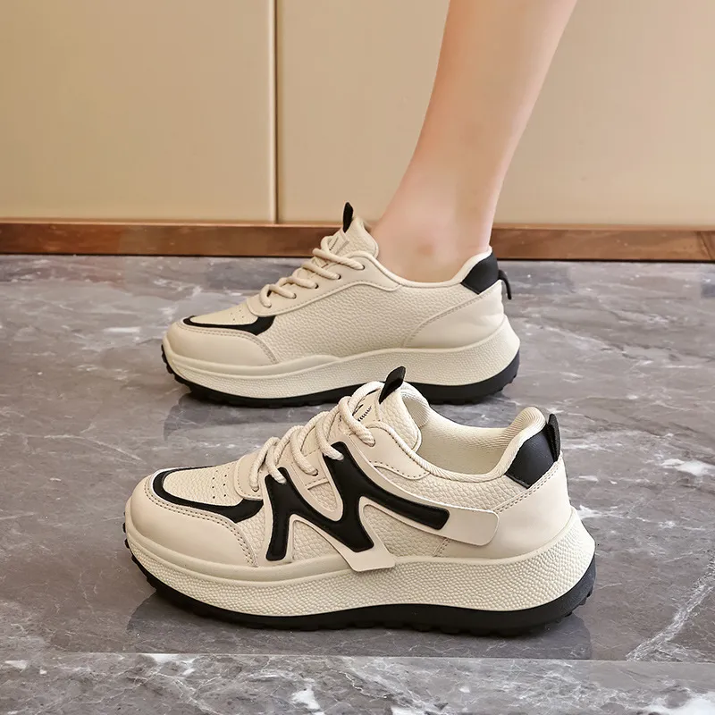 Versatile White Dad Sneakers: Spring Thick Soled Sports Shoes