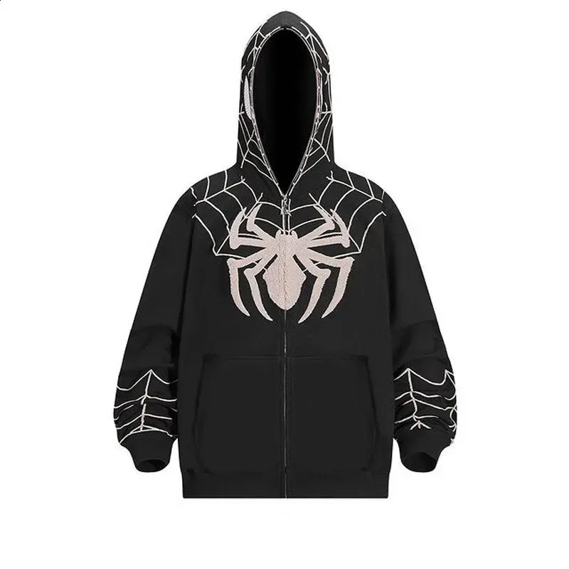 Spider Web Zip-Up Hoodie: Grunge Punk Y2K Style - Shop Now