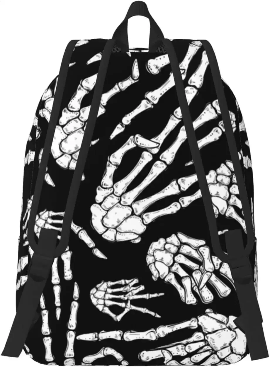Casual Lightweight Halloween Skeleton Hands Laptop Backpack Men Women Travel Bag Outdoor Canvas Daypack 240823_voghion.com