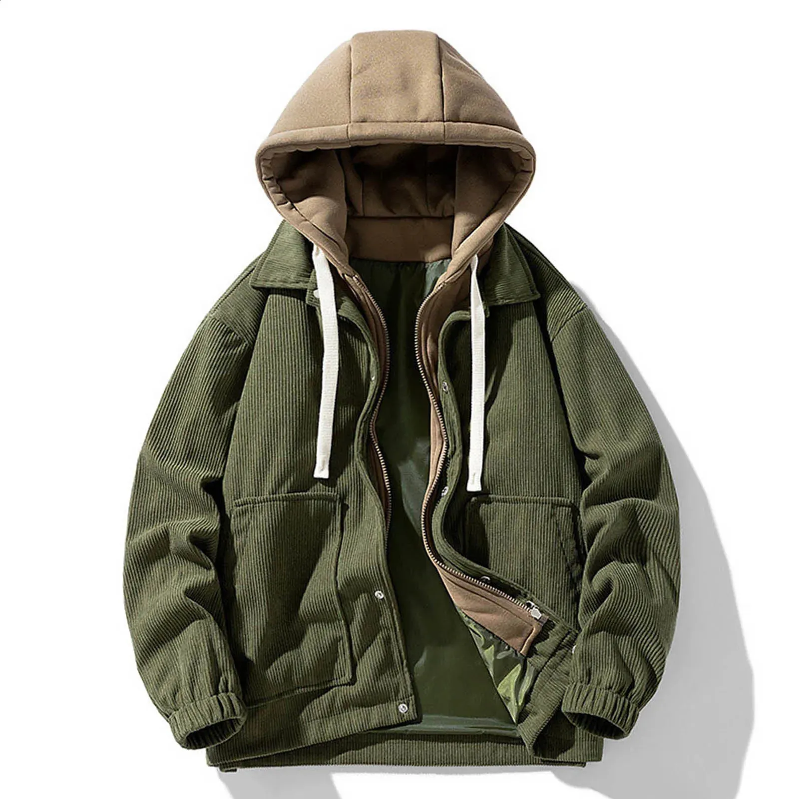 Hooded Corduroy Work Coat Male Fashion Casual Fales From