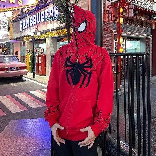 Spider Web Zip-Up Hoodie: Grunge Punk Y2K Style - Shop Now