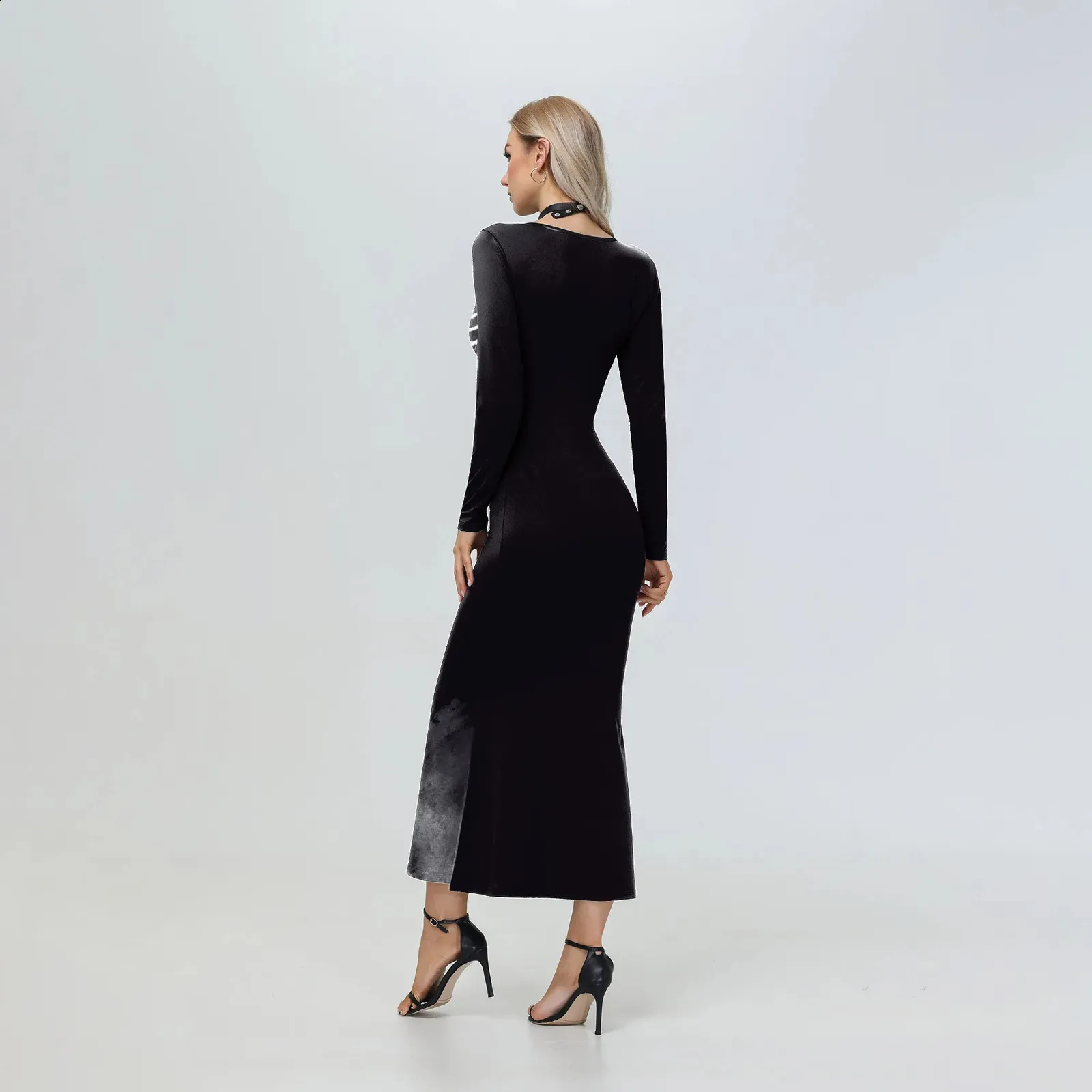 Skeleton costume maxi dress womens Gothic long sleeved slim body party dress  spandex latex from Dhgate Theme Costume - price 55.58