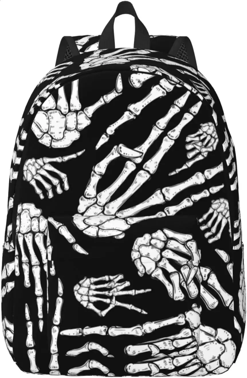 Casual Lightweight Halloween Skeleton Hands Laptop Backpack Men Women Travel Bag Outdoor Canvas Daypack 240823_voghion.com